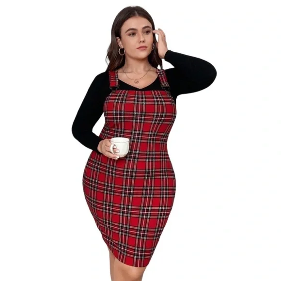 Dresses | Womens Red Plaid Tartan Dress Overall Bib Holiday Party Prom Dress 